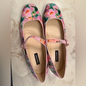 Nine West Pink and Green Floral Ballet Flats